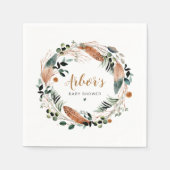 Serviette En Papier ARBOR Bohême Plumes verdure Wreath Boho (Devant)