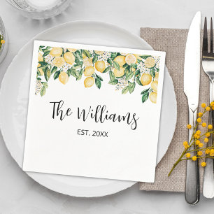 Serviette En Papier Arbre à citrons jaunes monogrammé