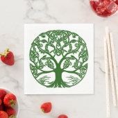 Serviette En Papier Arbre à noeuds celtique de la vie Vert sur blanc (En situation)