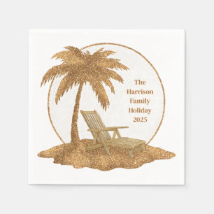 Serviette En Papier Arbre à palmier Gold Parties scintillant avec text