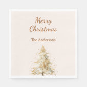 Serviette En Papier Arbre beige neige script Réveillon de Noël (Devant)