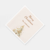 Serviette En Papier Arbre beige neige script Réveillon de Noël (Coin)