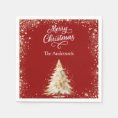 Serviette En Papier Arbre blanc neige paillettes script Noël (Devant)