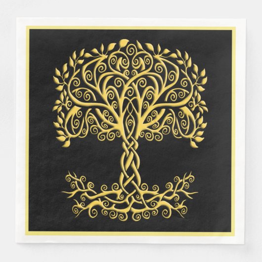 Serviette En Papier Arbre Celtique Jaune (Devant)