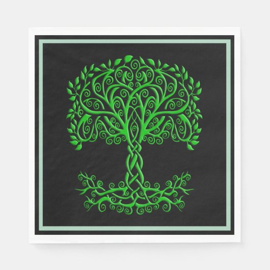 Serviette En Papier Arbre Celtique Vert De Vie (Devant)