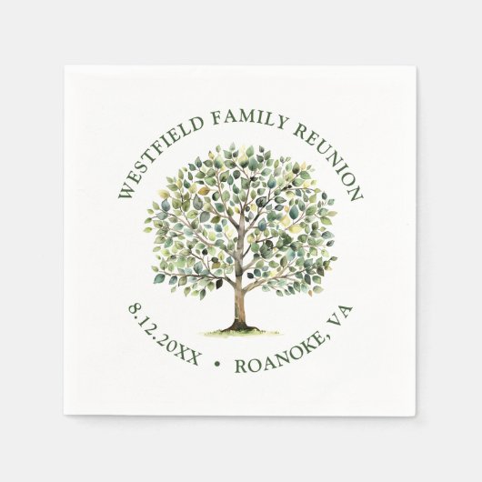 Serviette En Papier Arbre d'aquarelle en bois de la Réunion familiale (Devant)