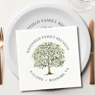 Serviette En Papier Arbre d'aquarelle en bois de la Réunion familiale