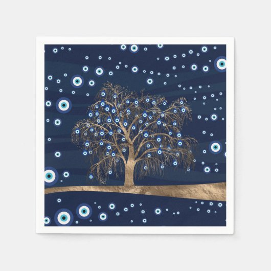 Serviette En Papier Arbre de charme Nazar - Or sur bleu foncé (Devant)