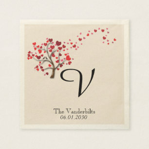 Serviette En Papier Arbre de coeur rouge sur Mariage ivoire Napkin