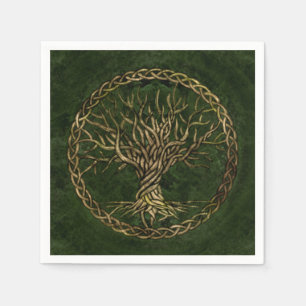 Serviette En Papier Arbre de la vie - Yggdrasil - vert et or
