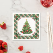 Serviette En Papier Arbre de Noël à carreaux avec houx (En situation)