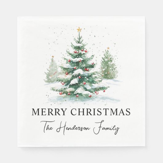 Serviette En Papier Arbre de Noël à l'aquarelle de script simple (Devant)