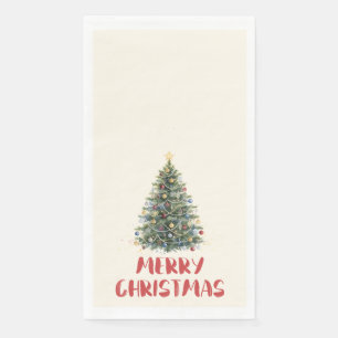 Serviette En Papier Arbre de Noël à l'aquarelle rustique Noël Fêtes de