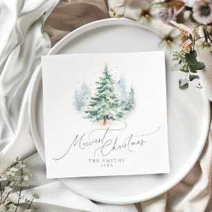 Serviette En Papier Arbre de Noël à l'écriture moderne Joyeux Noël