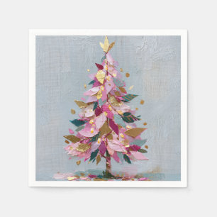 Serviette En Papier Arbre de Noël abstrait rose et or Impasto
