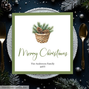 Serviette En Papier Arbre de Noël aquarelle bohème rustique festif