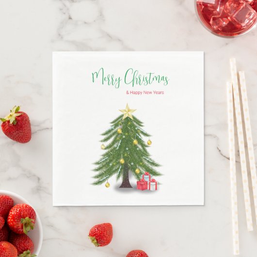 Serviette En Papier Arbre de Noël avec cadeau rouge (En situation)