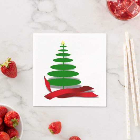 Serviette En Papier Arbre de Noël avec ruban rouge (En situation)