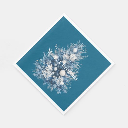 Serviette En Papier Arbre de Noël blanc bleu (Coin)