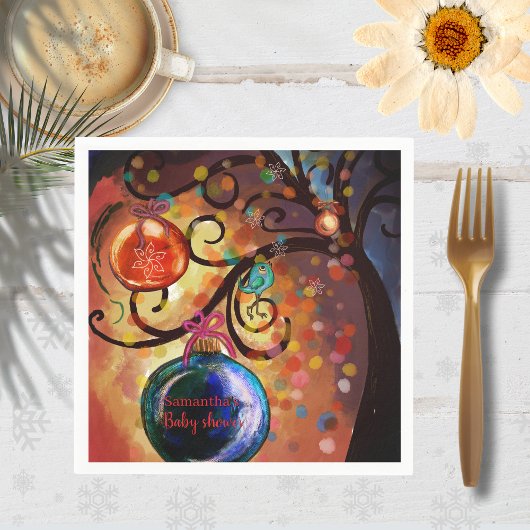 Serviette en papier Arbre de Noël bleu orange fant