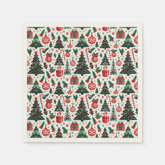 Serviette En Papier Arbre de Noël, cadeaux, sucre de canne (Devant)