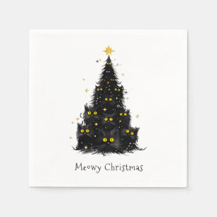 Serviette En Papier Arbre de Noël chat noir et blanc Miaou