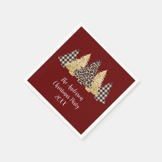 Serviette En Papier Arbre de Noël Cheetah Imprimer Buffalo Plaid Parti (Coin)