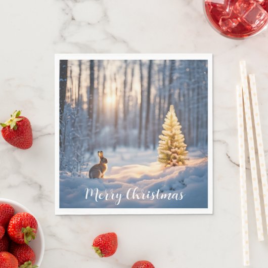 Serviette En Papier Arbre de Noël d'hiver avec lapin (En situation)