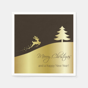 Serviette En Papier Arbre de Noël doré avec rennes