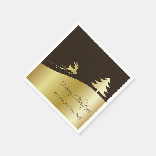 Serviette En Papier Arbre de Noël doré avec rennes (Coin)