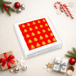 Serviette En Papier Arbre de Noël doré radieux motif rouge