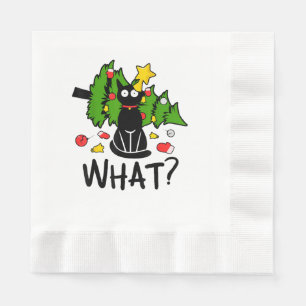 Serviette En Papier Arbre de Noël drôle de chat noir Noël humour joyeu