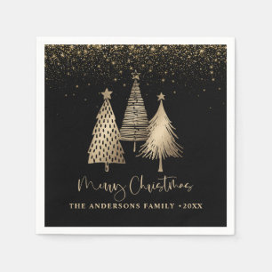 Serviette En Papier Arbre de Noël élégant en or paillettes neige