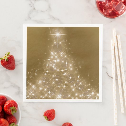 Serviette En Papier Arbre de Noël Élégant or éclairé (En situation)
