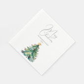 Serviette En Papier Arbre de Noël en aquarelle simple Joyeux Noël (Coin)