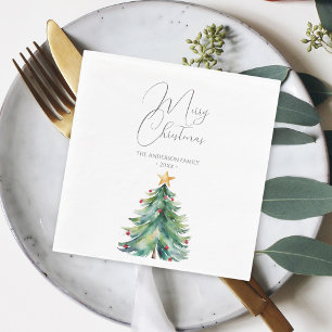 Serviette En Papier Arbre de Noël en aquarelle simple Joyeux Noël