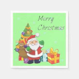 Serviette En Papier Arbre de Noël et Père Noël Joyeux vert de Noël