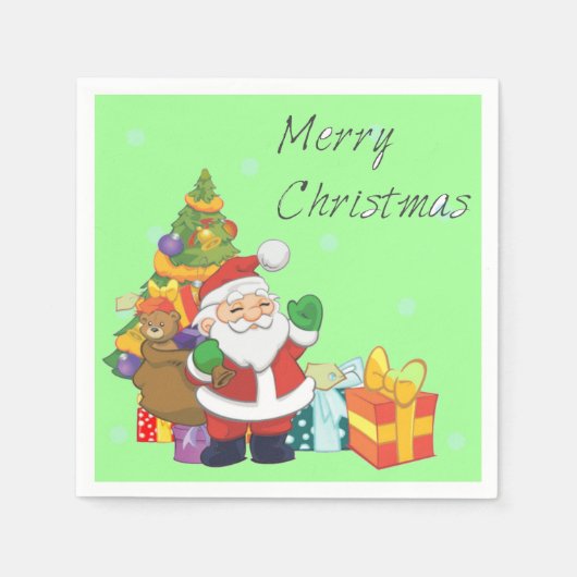 Serviette En Papier Arbre de Noël et Père Noël Joyeux vert de Noël (Devant)