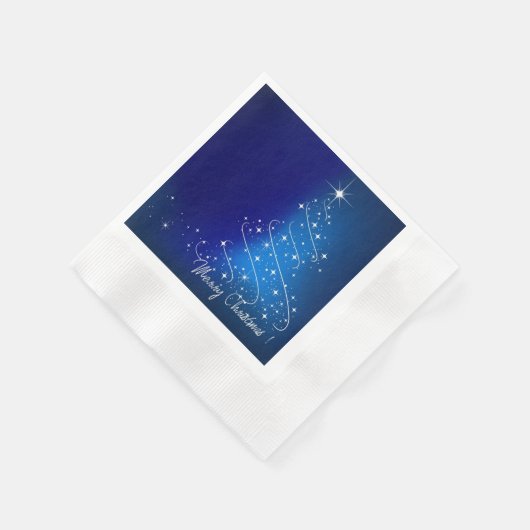 Serviette En Papier Arbre de Noël étincelant, Bleu, Fête (Coin)