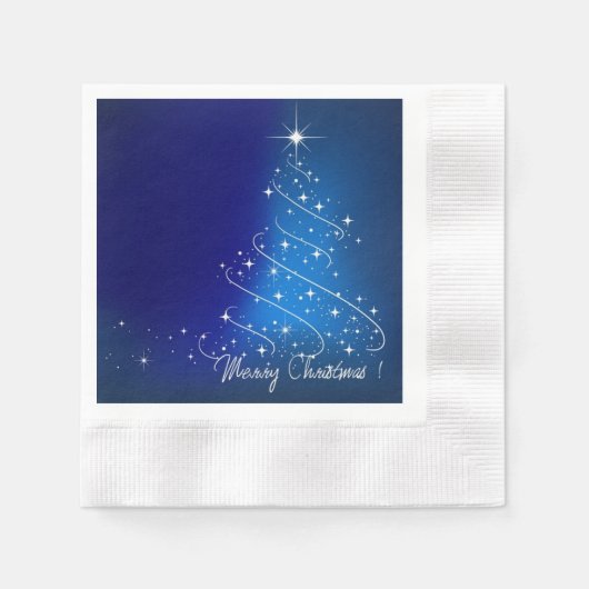 Serviette En Papier Arbre de Noël étincelant, Bleu, Fête (Devant)