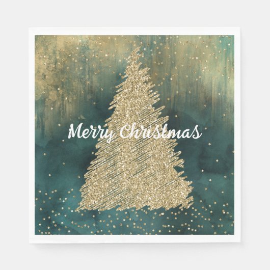 Serviette En Papier Arbre de Noël étincelant Parties scintillant verte (Devant)
