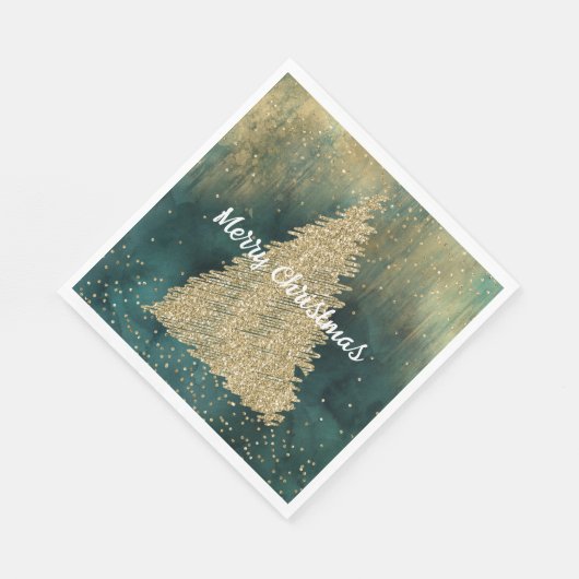 Serviette En Papier Arbre de Noël étincelant Parties scintillant verte (Coin)