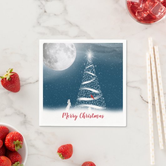 Serviette En Papier Arbre de Noël étoilé et lune (En situation)