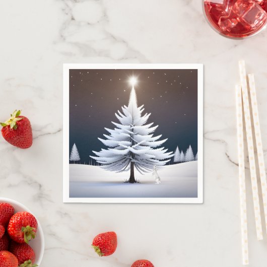 Serviette En Papier Arbre de Noël Frosté Avec Lapin D'Hiver (En situation)
