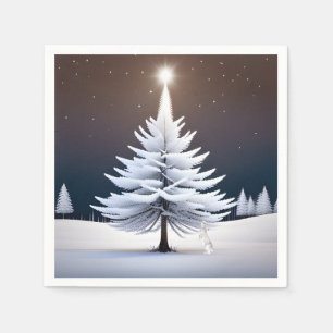 Serviette En Papier Arbre de Noël Frosté Avec Lapin D'Hiver