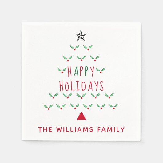Serviette En Papier Arbre de Noël Holly Joyeux Vacances Moderne (Devant)