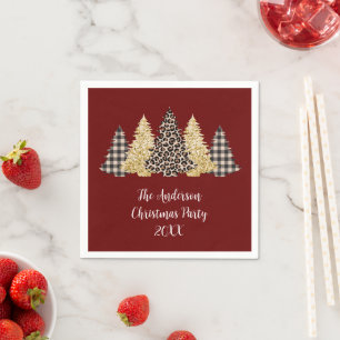 Serviette En Papier Arbre de Noël Imprimé Guépard Plaid Buffle Paillet