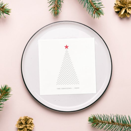 Serviette En Papier Arbre de Noël minimal | Red Star Clean Simple