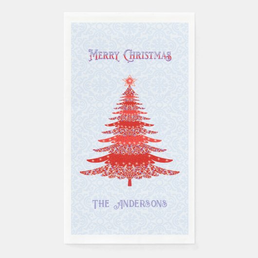 Serviette En Papier Arbre de Noël moderne bleu rouge Personnalisé (Devant)