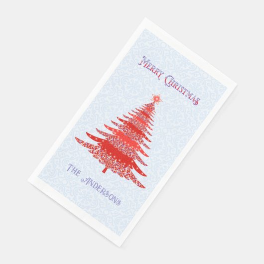 Serviette En Papier Arbre de Noël moderne bleu rouge Personnalisé (Coin)